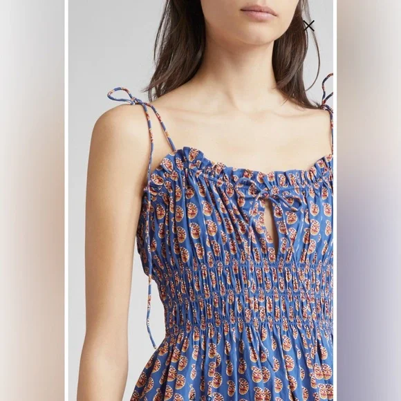 Doen Rhoda Organic Cotton Poplin Sundress Women's M Mazarine Sunrise Paisley - Picture 5 of 16